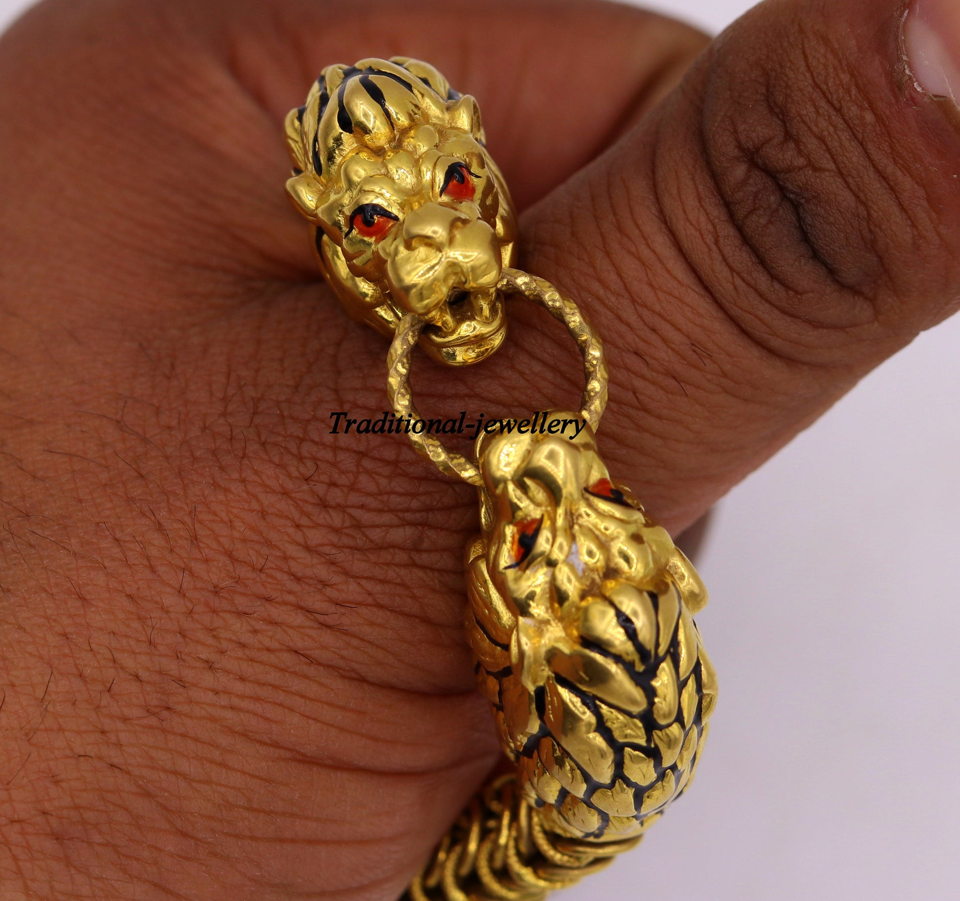 Vintage antique stylish handmade lion bracelet in solid hallmarked 22kt yellow gold men's bracelet lion face daily use jewelry - TRIBAL ORNAMENTS