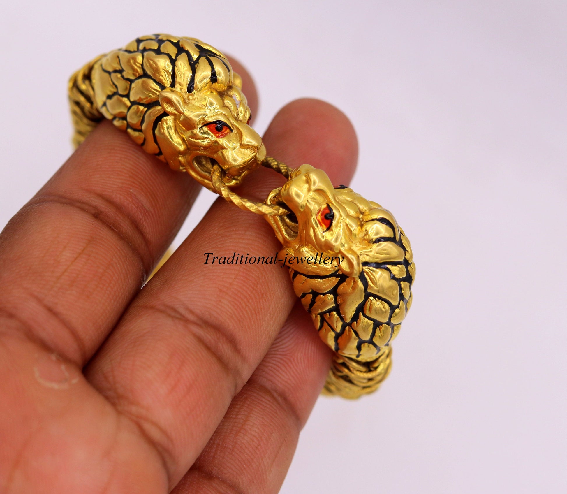 Vintage antique stylish handmade lion bracelet in solid hallmarked 22kt yellow gold men's bracelet lion face daily use jewelry - TRIBAL ORNAMENTS