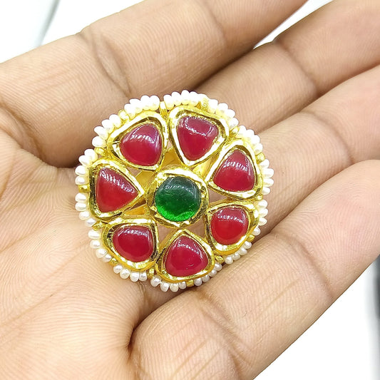 Vintage antique 22k yellow gold handmade kundan jadau ring with fabulous color stone indian wedding jewelry - TRIBAL ORNAMENTS
