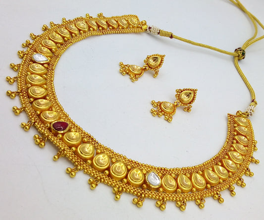 Traditional Tussi style vintage antique handmade 22 karat yellow gold fabulous wedding tribal necklace set for women's wedding jewelry - TRIBAL ORNAMENTS