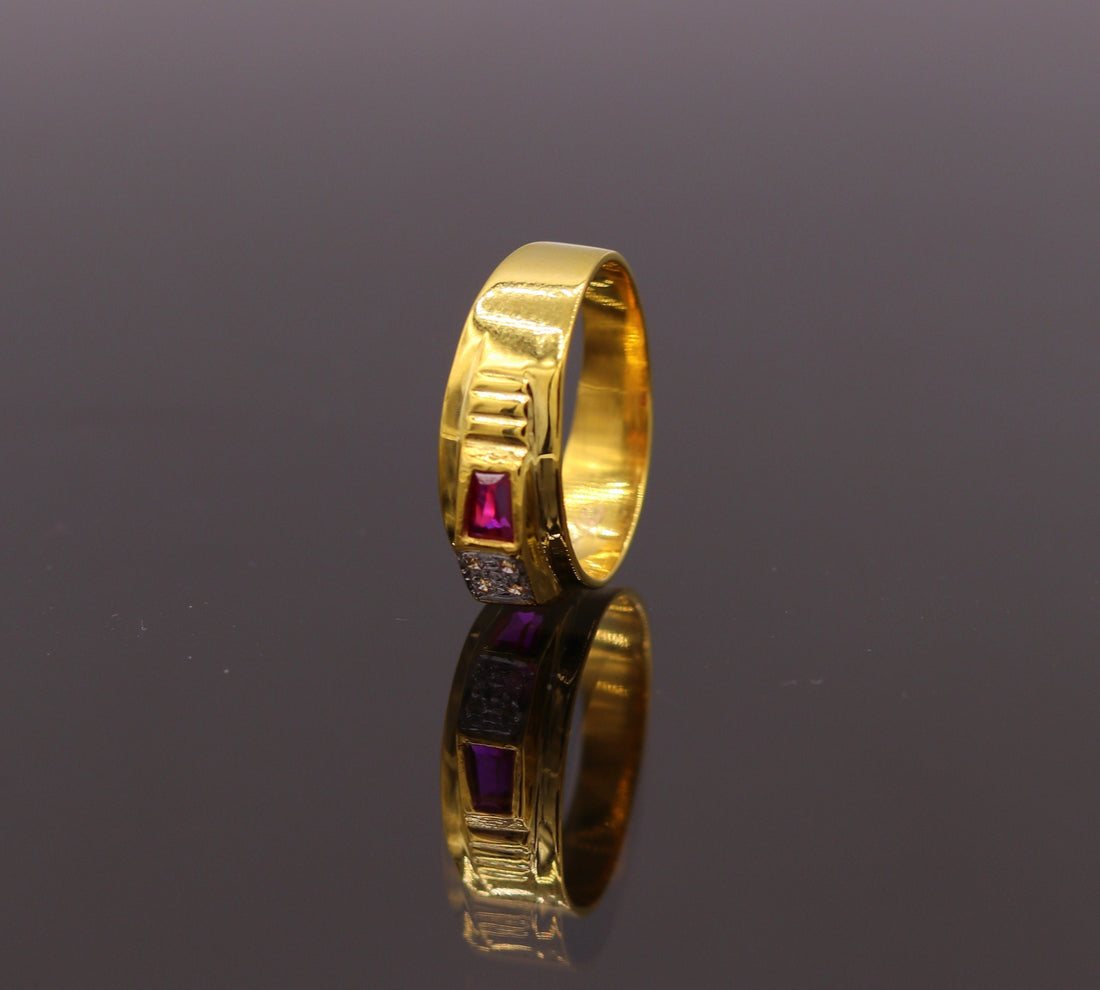 22karat yellow gold handmade unisex ring fabulous band stone jadau jewelry from rajasthan india ring09 - TRIBAL ORNAMENTS