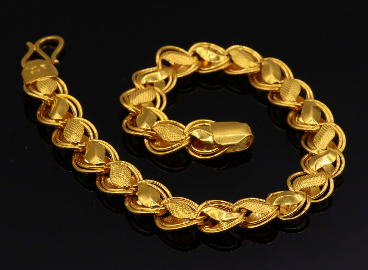 Handmade Fabulous 22k yellow gold lotus design bracelet chain unisex indian stylish jewelry - TRIBAL ORNAMENTS