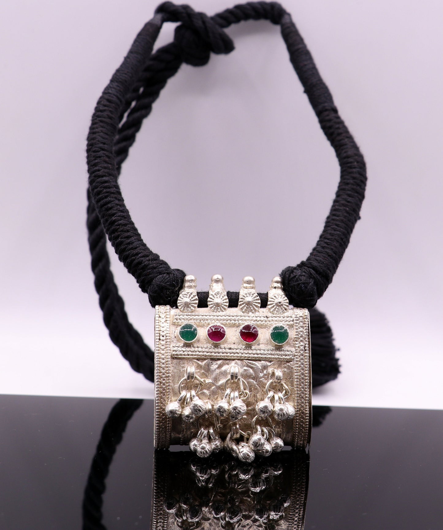 Vintage antique silver handmade old fabulous amulet necklace tribal belly dance jewelry ethnic ornament from rajasthan india osn02 - TRIBAL ORNAMENTS