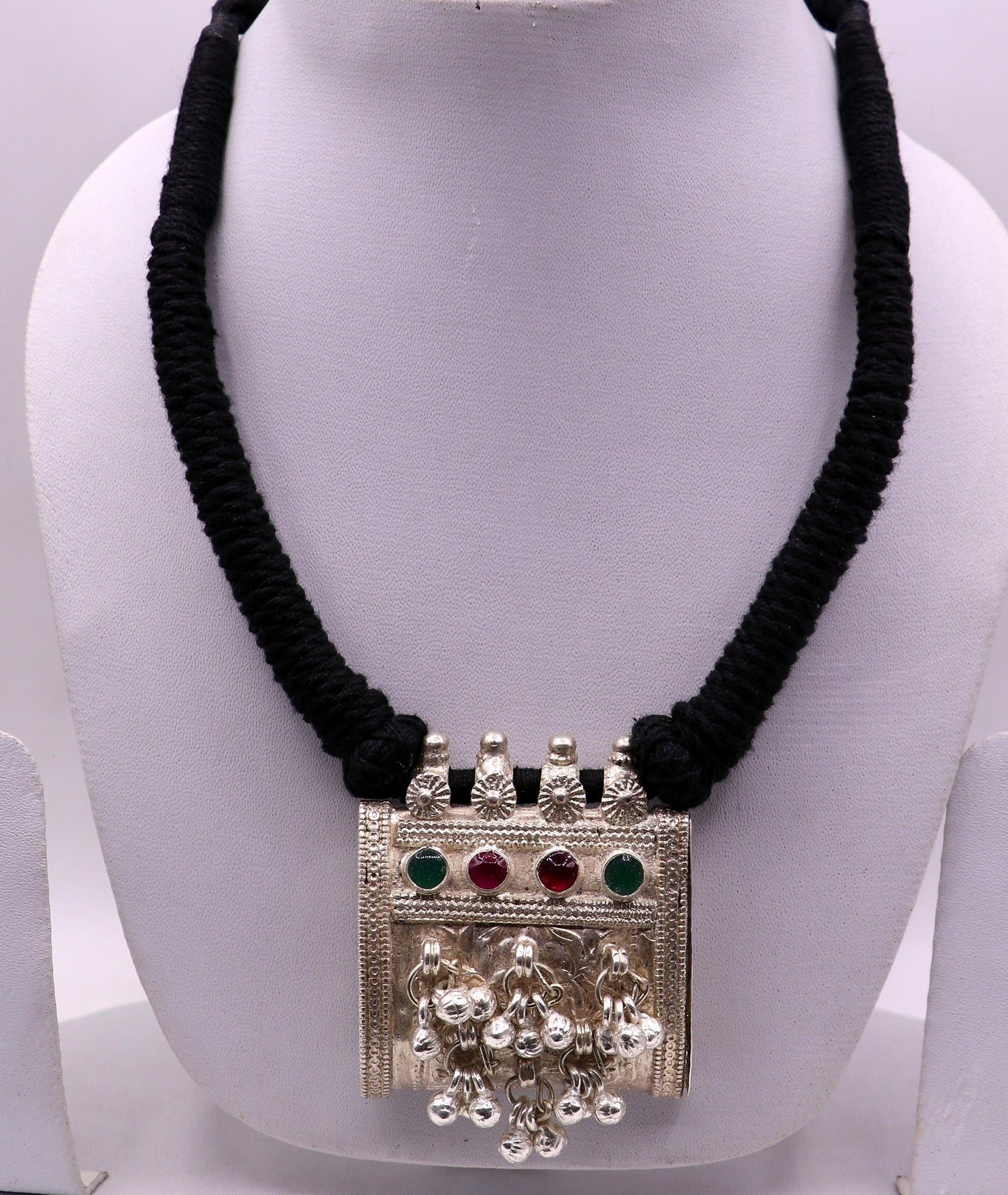 Vintage antique silver handmade old fabulous amulet necklace tribal belly dance jewelry ethnic ornament from rajasthan india osn02 - TRIBAL ORNAMENTS