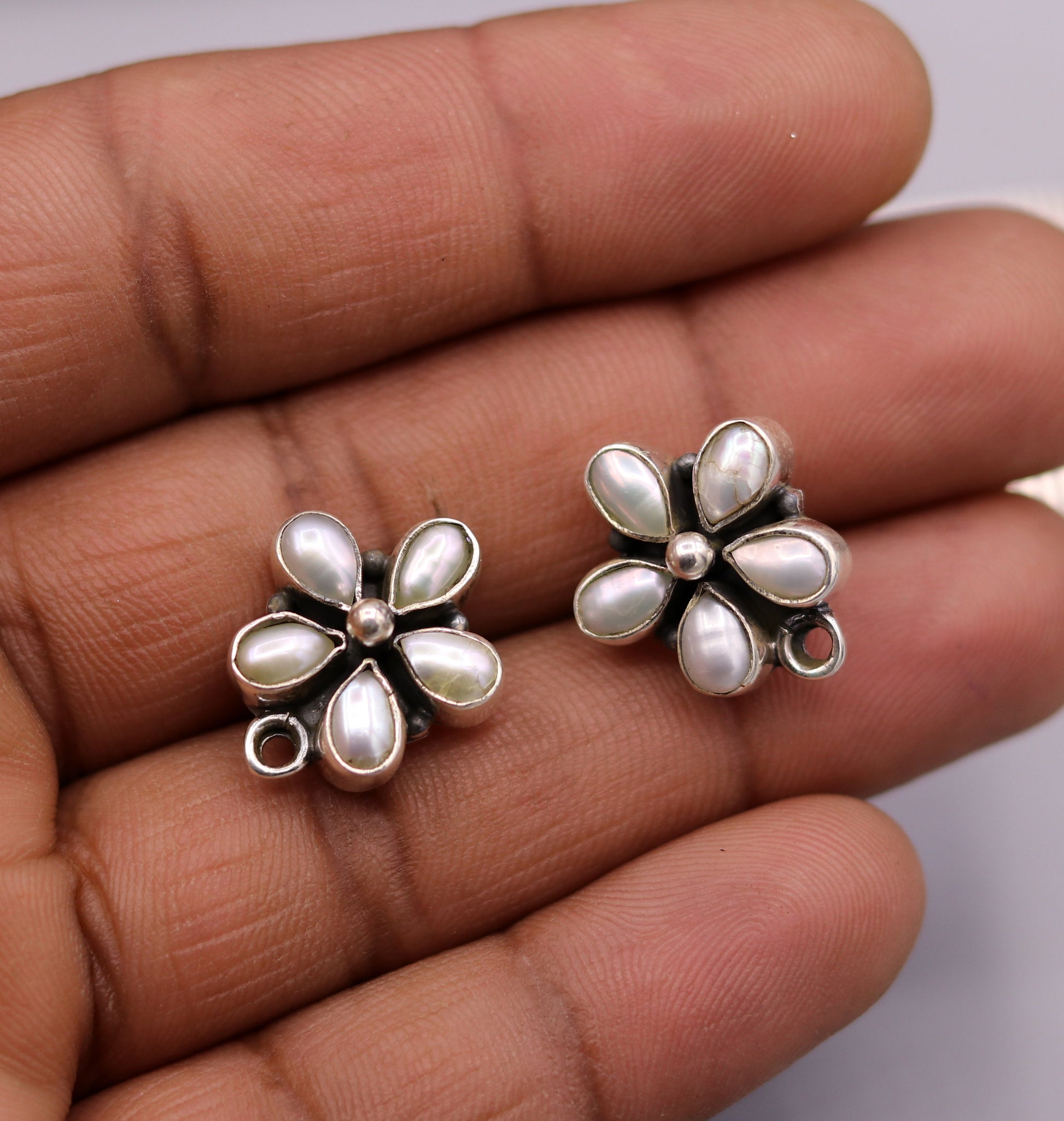 925 Sterling silver handmade stud earrings, awesome white pearl customized stud ear plug, pearl earring bridesmaid gifting jewelry s104 - TRIBAL ORNAMENTS