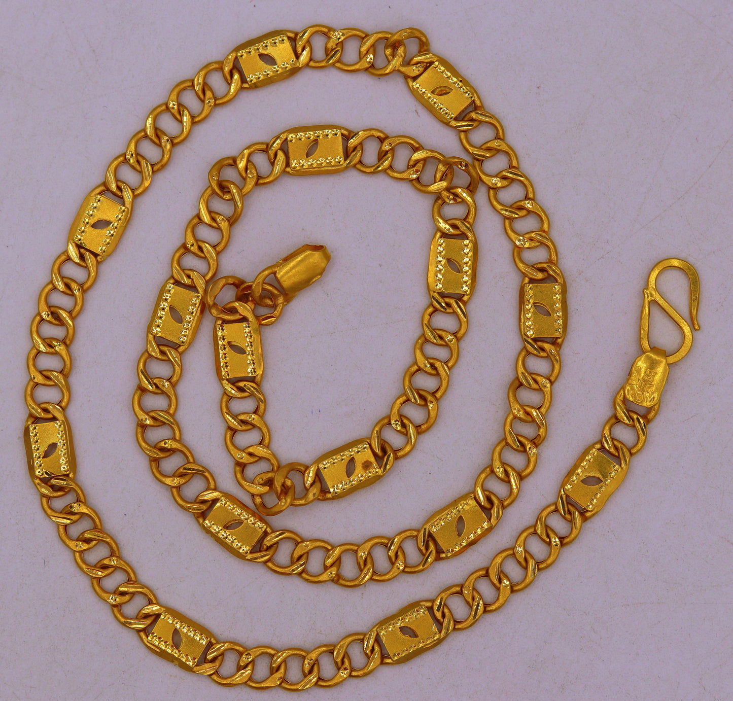 22k yellow gold handmade 18 inches link figaro chain men's women's unisex necklace gorgeous nawabi chain desigh - TRIBAL ORNAMENTS