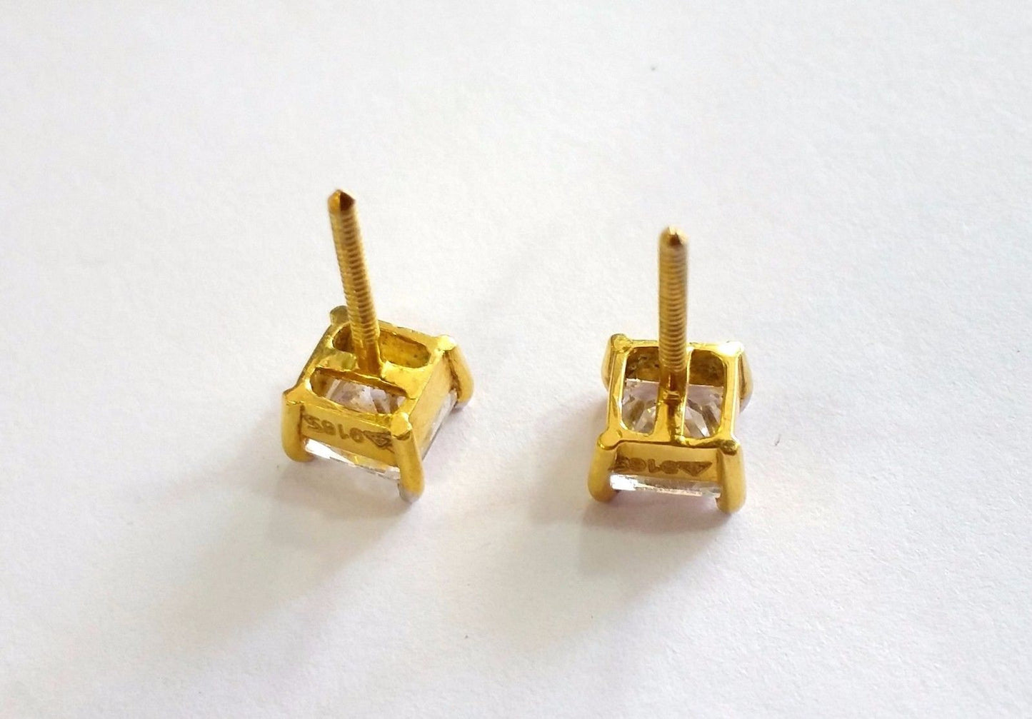 Fabulous Handmade fabulous square cubic zircon stone 22karat yellow gold stud earring pair for boys/girls - TRIBAL ORNAMENTS