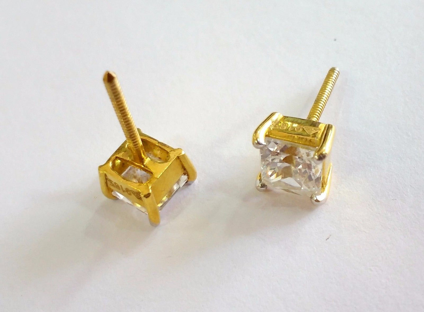 Fabulous Handmade fabulous square cubic zircon stone 22karat yellow gold stud earring pair for boys/girls - TRIBAL ORNAMENTS