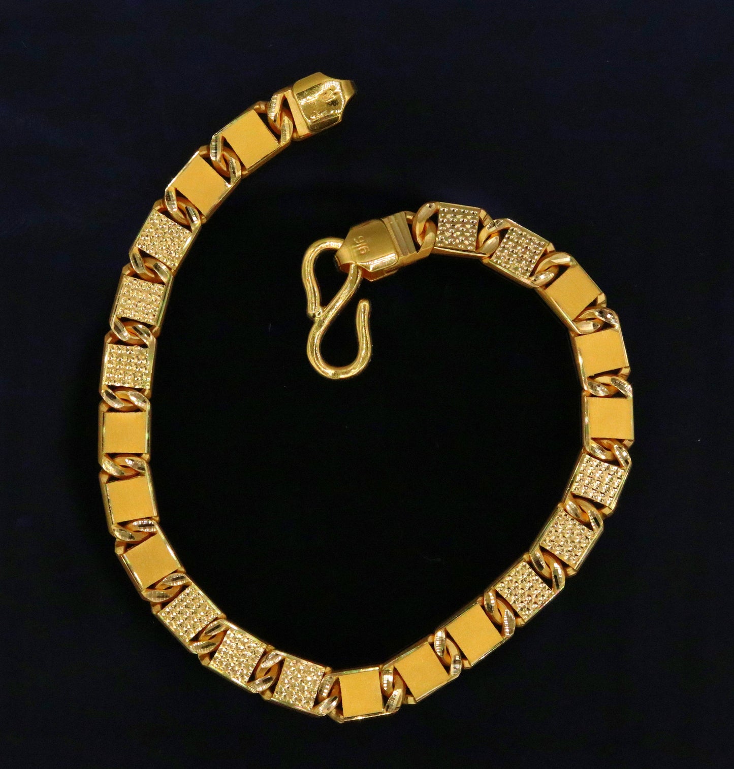 Certified genuine 22kt yellow gold handmade solid bar Royal nawabi Chain or Bracelet fabulous diamond cut design men's jewelry br26 - TRIBAL ORNAMENTS