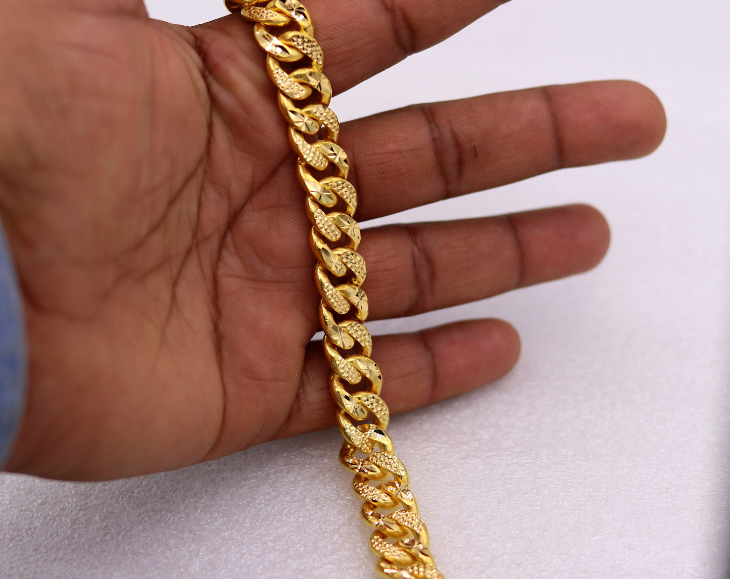 22k yellow gold solid link chain bracelet with fabulous diamond cut design unique locking system men's heavy bracelet gifting jewelry - TRIBAL ORNAMENTS