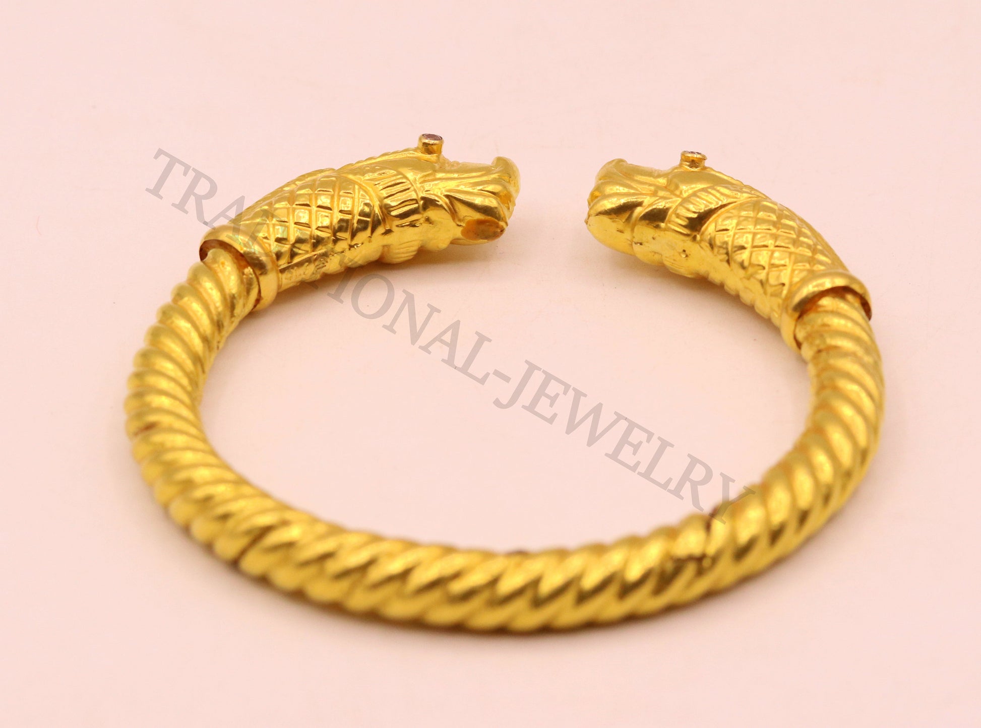 22kt yellow gold handmade crocodile face bangle bracelet kada for men's jewelry gorgeous indian antique design tribal jewelry - TRIBAL ORNAMENTS
