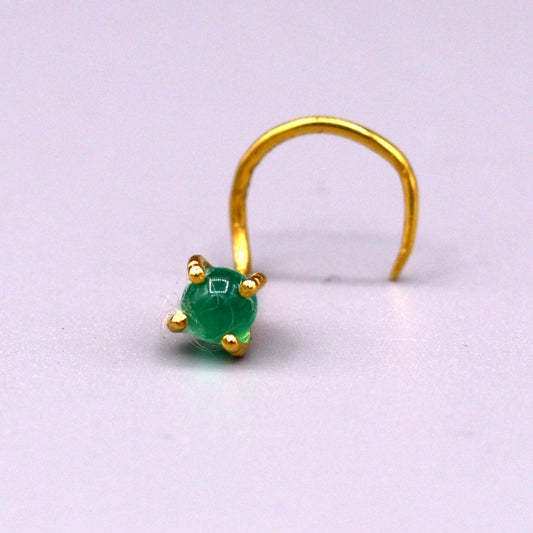 Gorgeous single green onyx stone 22 karat gold handmade fabulous nose pin women's jewelry - TRIBAL ORNAMENTS