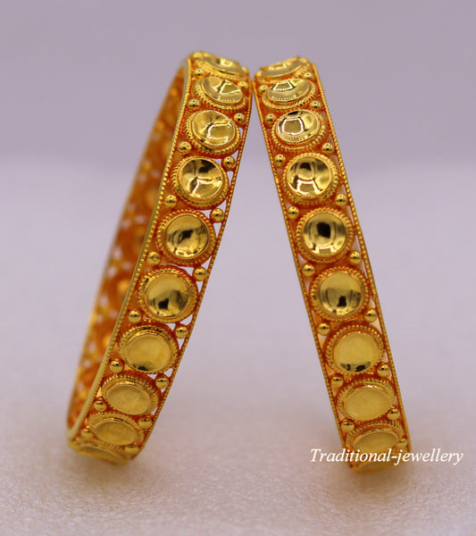 Vintage antique design handmade fabulous 22karat yellow gold bangle bracelet Indian tribal antique kangan set ba-36 - TRIBAL ORNAMENTS