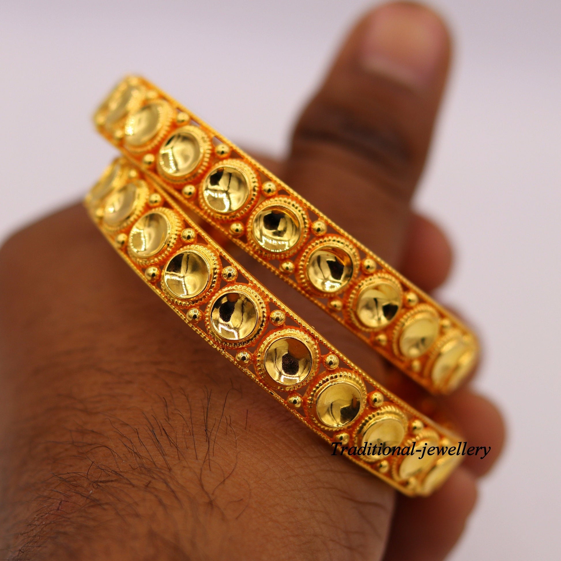 Vintage antique design handmade fabulous 22karat yellow gold bangle bracelet Indian tribal antique kangan set ba-36 - TRIBAL ORNAMENTS