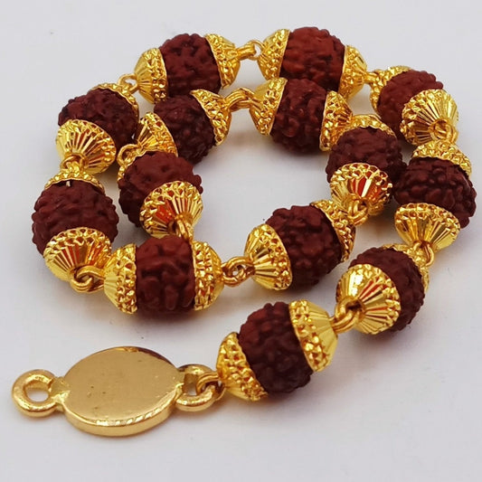 22 karat yellow gold with natural rudraksha beads handmade bracelet fabulous vintage designer 7.5",8", 8.5" 9" gifting jewelry - TRIBAL ORNAMENTS