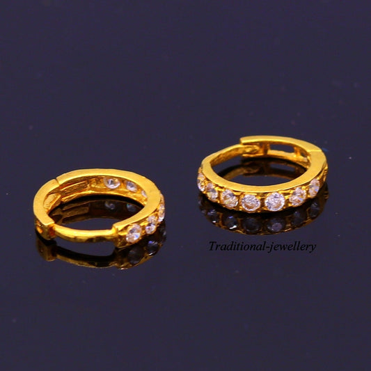 18kt yellow gold with fabulous cubic zircon stone handmade earrings hoops bali nose ring fabulous women's daily use jewelry - TRIBAL ORNAMENTS