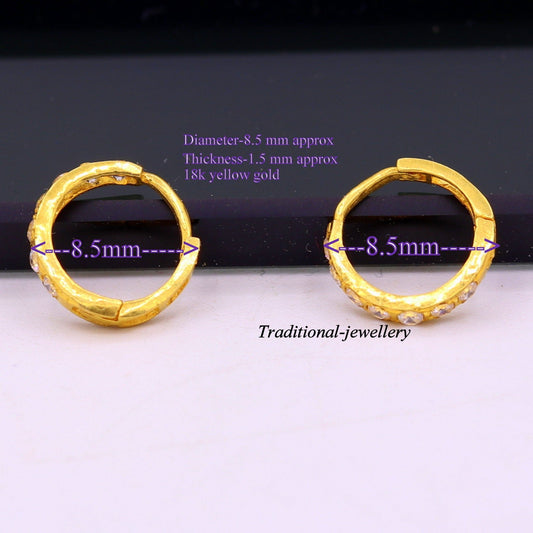 18kt yellow gold with fabulous cubic zircon stone handmade earrings hoops bali nose ring fabulous women's daily use jewelry - TRIBAL ORNAMENTS