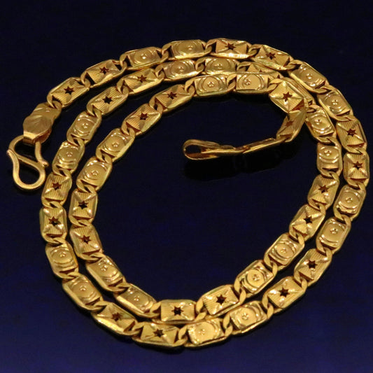 20 inches long handmade 22karat yellow gold 5 mm wide gold nawabi navabi necklace chain diamond cut design ch138 - TRIBAL ORNAMENTS