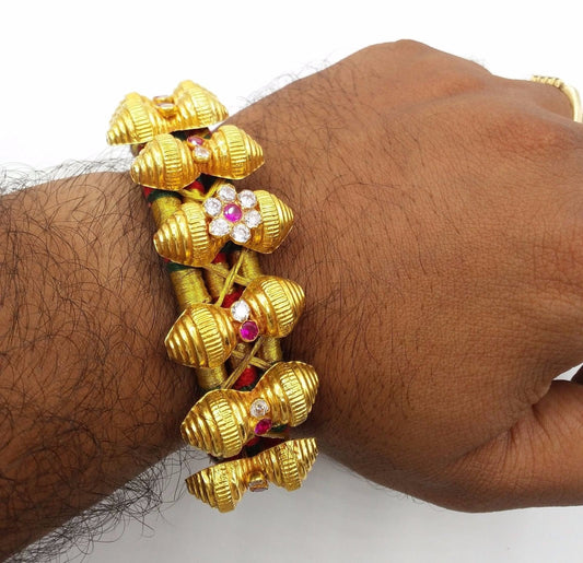 Vintage antique design handmade fabulous cuff bracelet 20 karat yellow gold tribal belly dance jewelry from rajasthan india - TRIBAL ORNAMENTS