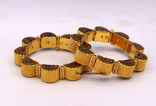 22k yellow gold handmade Top class rajasthani bangle bracelet Gajara pair traditional wedding anniversary party belly dance jewelry - TRIBAL ORNAMENTS