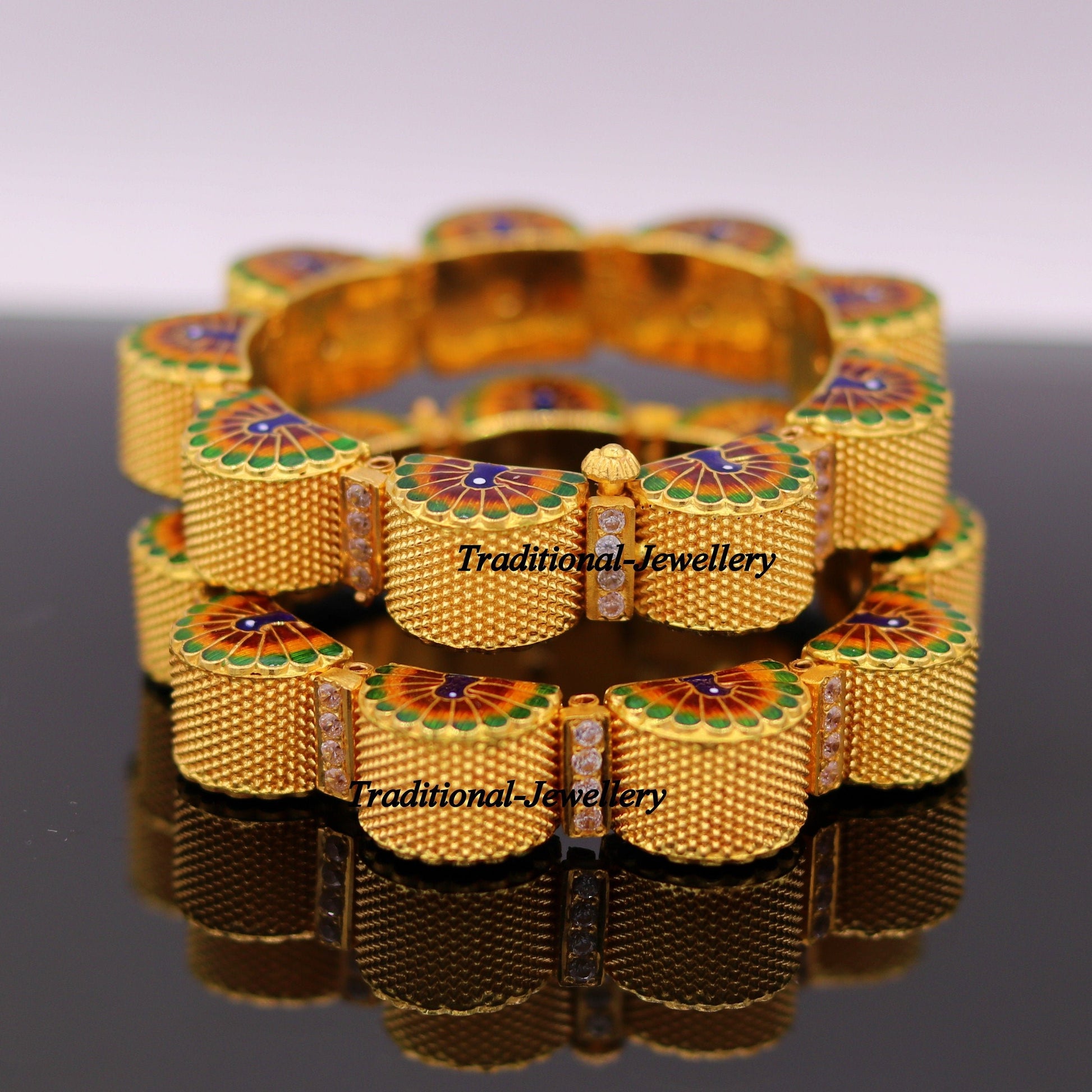 22k yellow gold handmade Top class rajasthani bangle bracelet Gajara pair traditional wedding anniversary party belly dance jewelry - TRIBAL ORNAMENTS