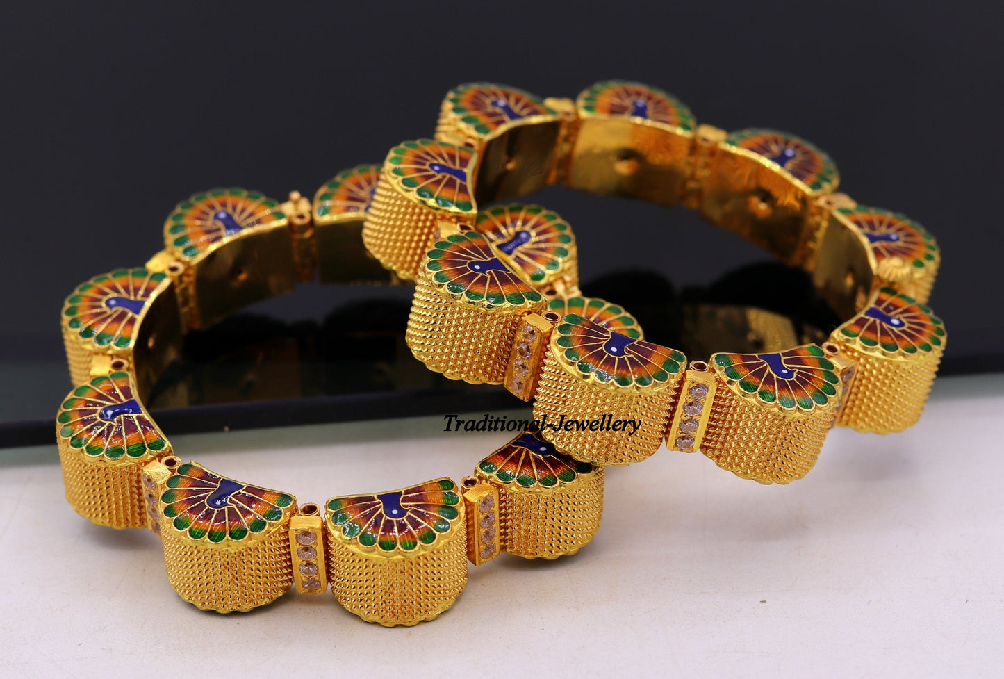 22k yellow gold handmade Top class rajasthani bangle bracelet Gajara pair traditional wedding anniversary party belly dance jewelry - TRIBAL ORNAMENTS