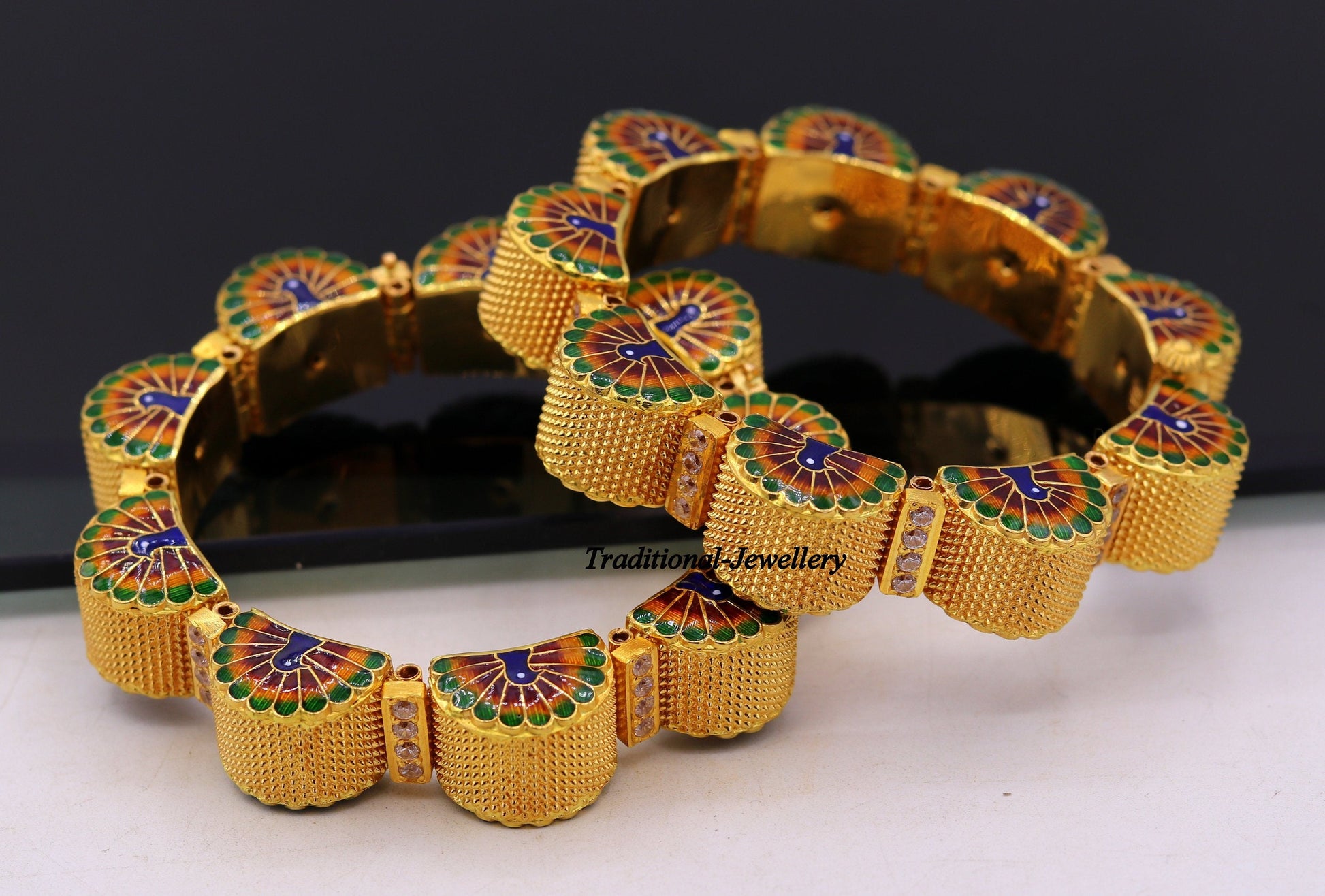 22k yellow gold handmade Top class rajasthani bangle bracelet Gajara pair traditional wedding anniversary party belly dance jewelry - TRIBAL ORNAMENTS