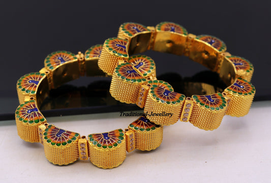 22k yellow gold handmade Top class rajasthani bangle bracelet Gajara pair traditional wedding anniversary party belly dance jewelry - TRIBAL ORNAMENTS