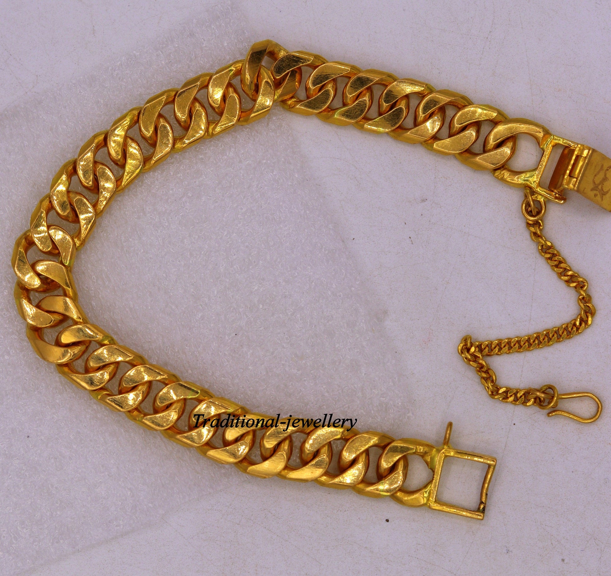 Vintage Om Aum 22kt yellow gold handmade solid gold curb cuban link chain bracelet fabulous men's jewelry br22 - TRIBAL ORNAMENTS