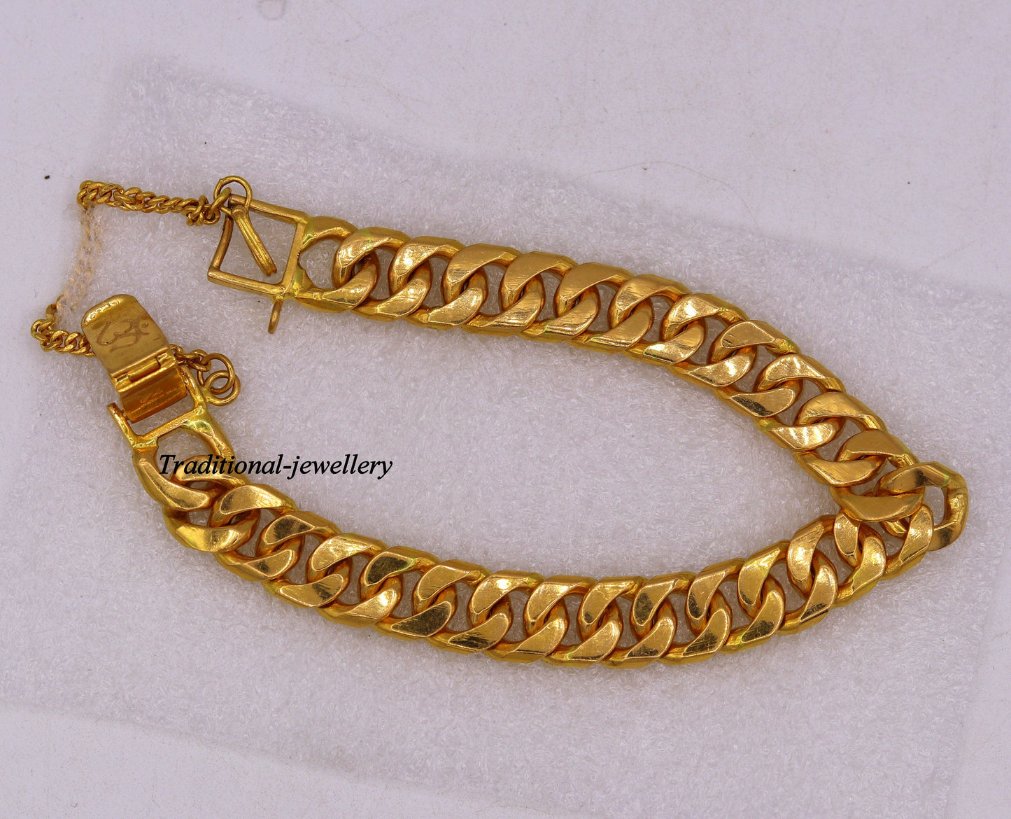 Vintage Om Aum 22kt yellow gold handmade solid gold curb cuban link chain bracelet fabulous men's jewelry br22 - TRIBAL ORNAMENTS