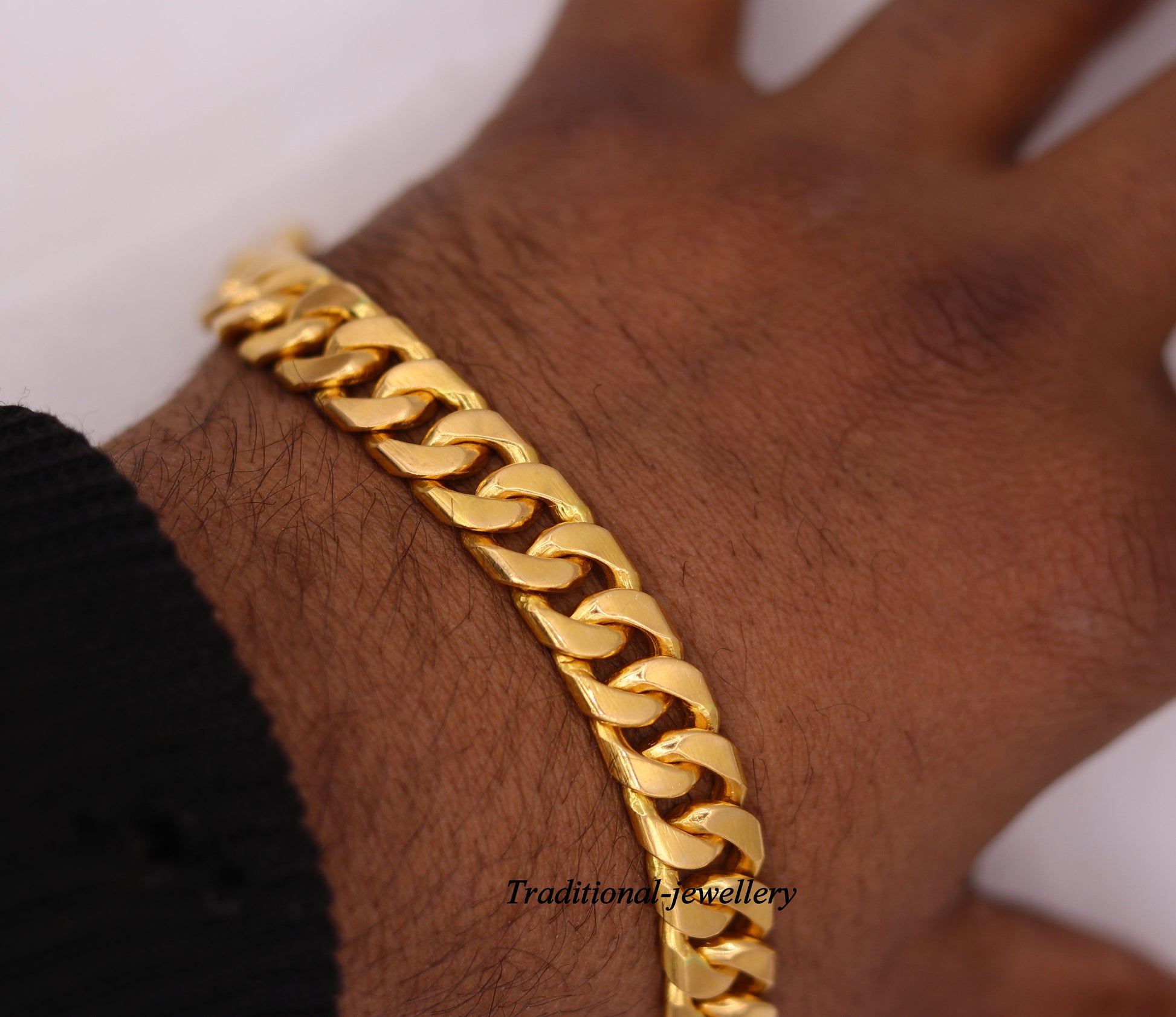 Vintage Om Aum 22kt yellow gold handmade solid gold curb cuban link chain bracelet fabulous men's jewelry br22 - TRIBAL ORNAMENTS