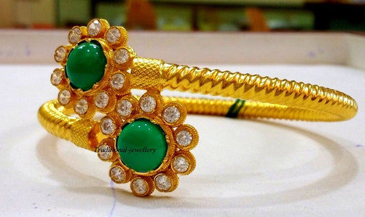 22k yellow gold handmade women's bangle bracelet kangan set with fabulous stone work traditional jewelry from Rajasthan India - TRIBAL ORNAMENTS