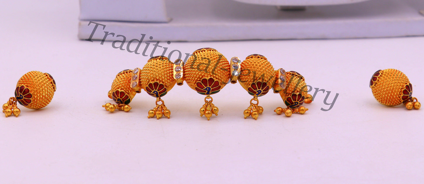 Traditional style vintage antique design handmade 22 karat yellow gold fabulous tribal necklace set for women's wedding jewelry - TRIBAL ORNAMENTS
