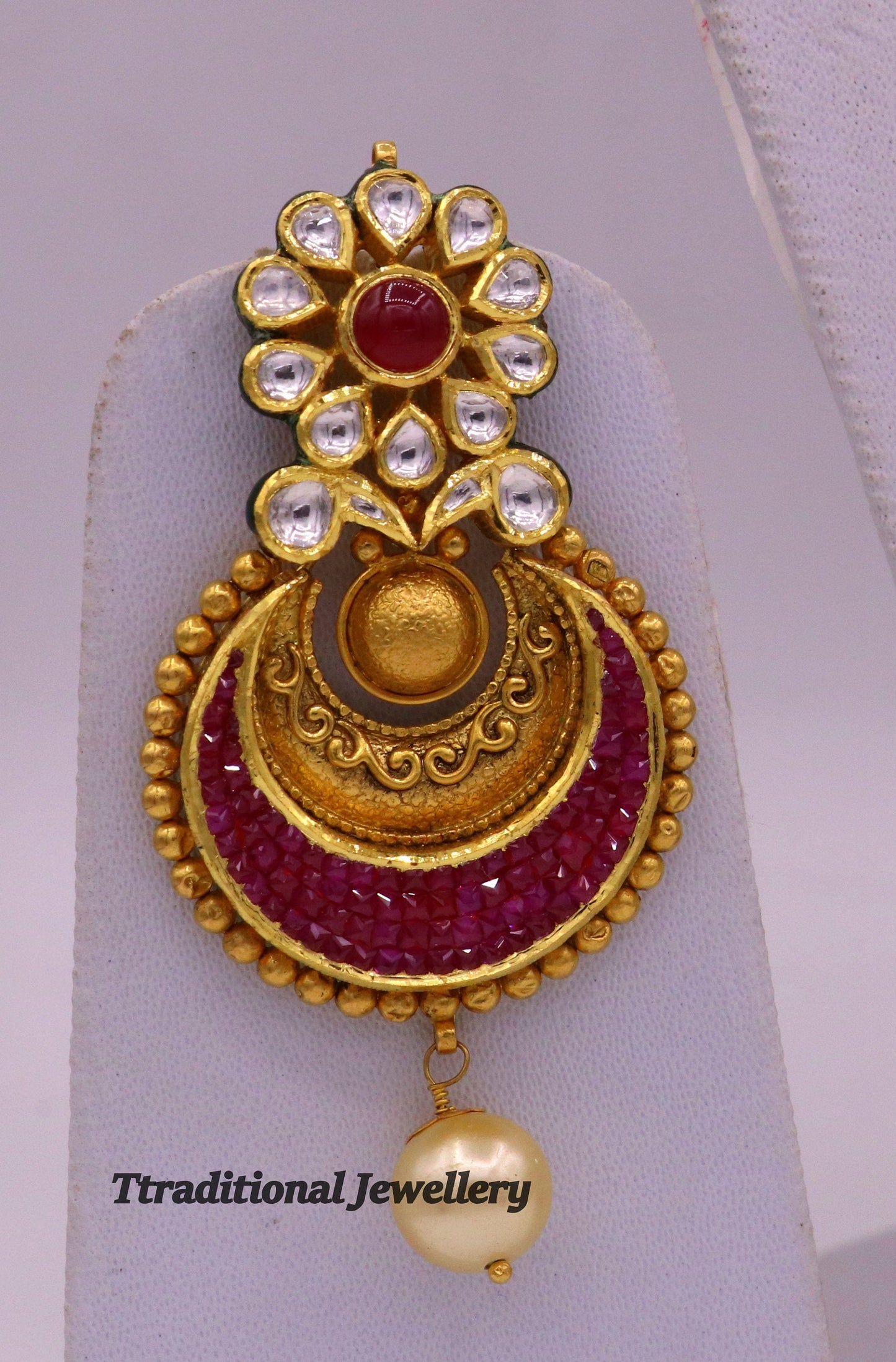 Vintage antique design handmade 22kt yellow gold kundan stone jadau earrings Fabulous women's jewelry - TRIBAL ORNAMENTS