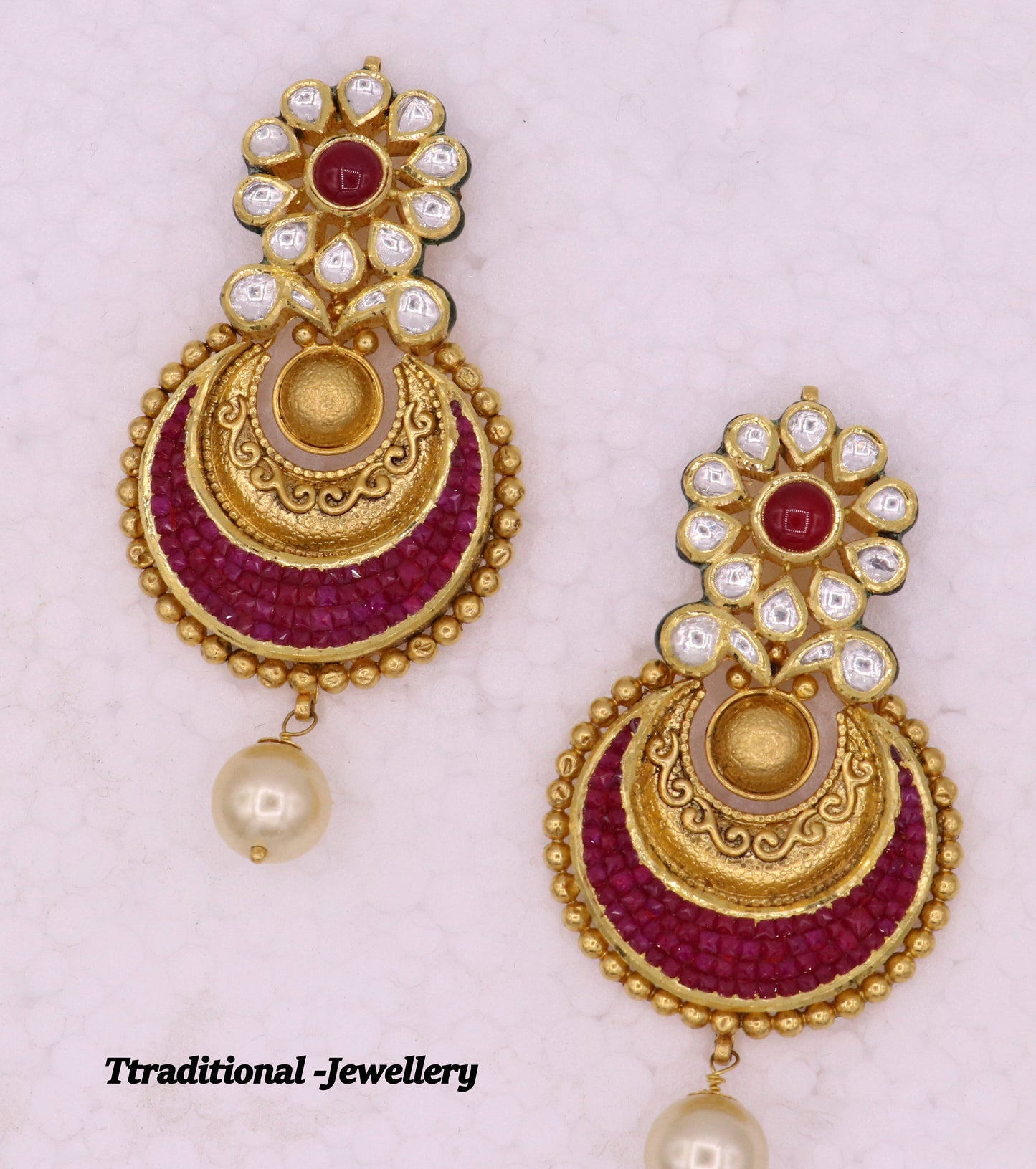 Vintage antique design handmade 22kt yellow gold kundan stone jadau earrings Fabulous women's jewelry - TRIBAL ORNAMENTS