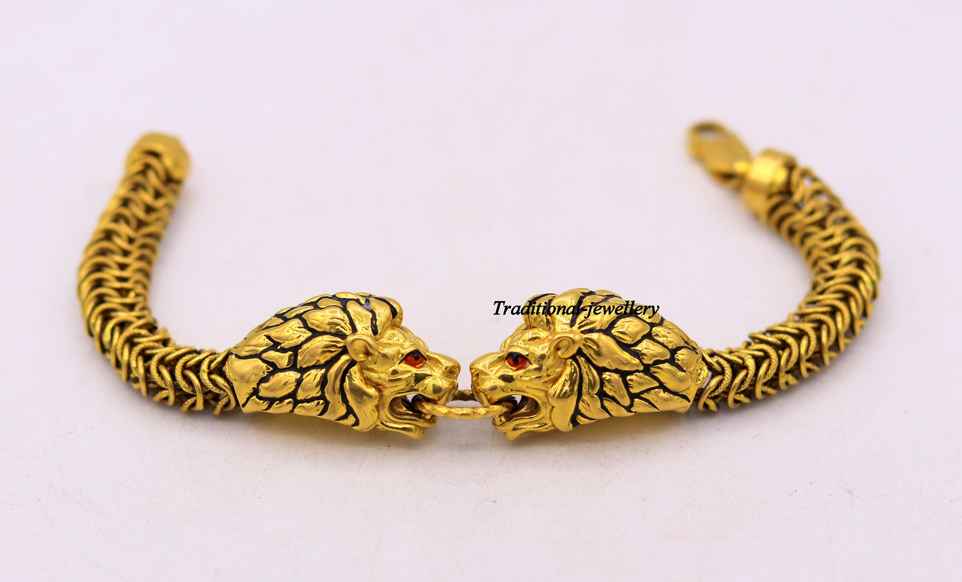 Vintage antique stylish handmade lion bracelet in solid hallmarked 22kt yellow gold men's bracelet lion face daily use jewelry - TRIBAL ORNAMENTS