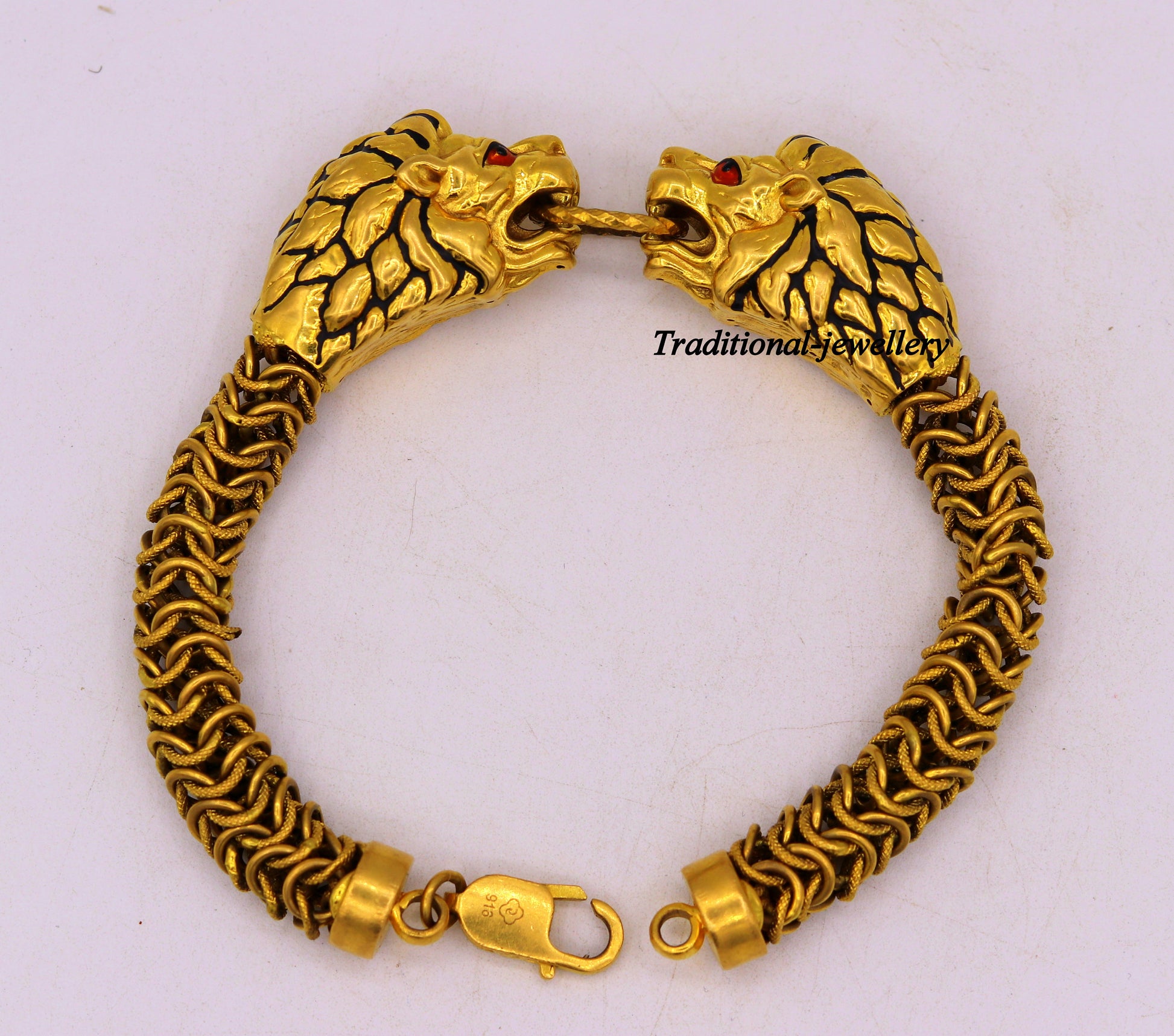 Vintage antique stylish handmade lion bracelet in solid hallmarked 22kt yellow gold men's bracelet lion face daily use jewelry - TRIBAL ORNAMENTS