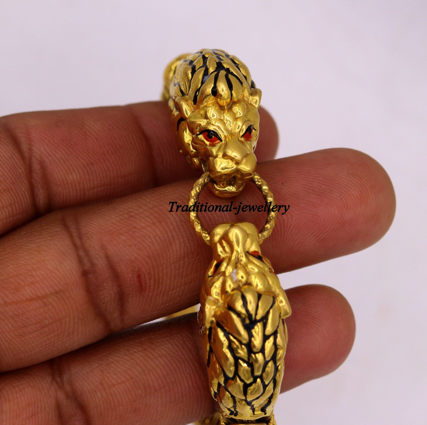 Vintage antique stylish handmade lion bracelet in solid hallmarked 22kt yellow gold men's bracelet lion face daily use jewelry - TRIBAL ORNAMENTS