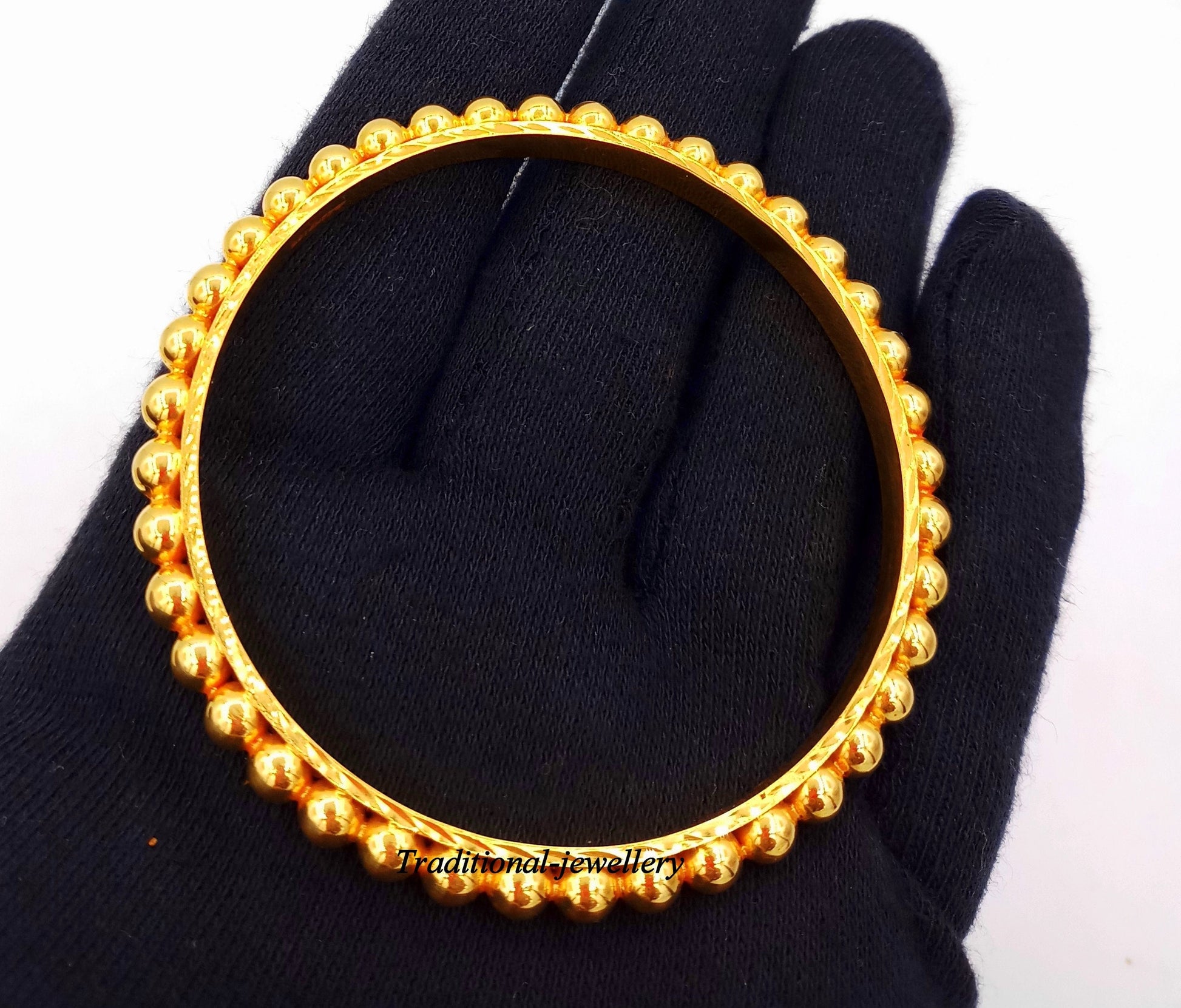 Vintage antique style handmade 22kt yellow gold bangle bracelet women's wedding anniversary Rajasthan kakan set jewelry - TRIBAL ORNAMENTS