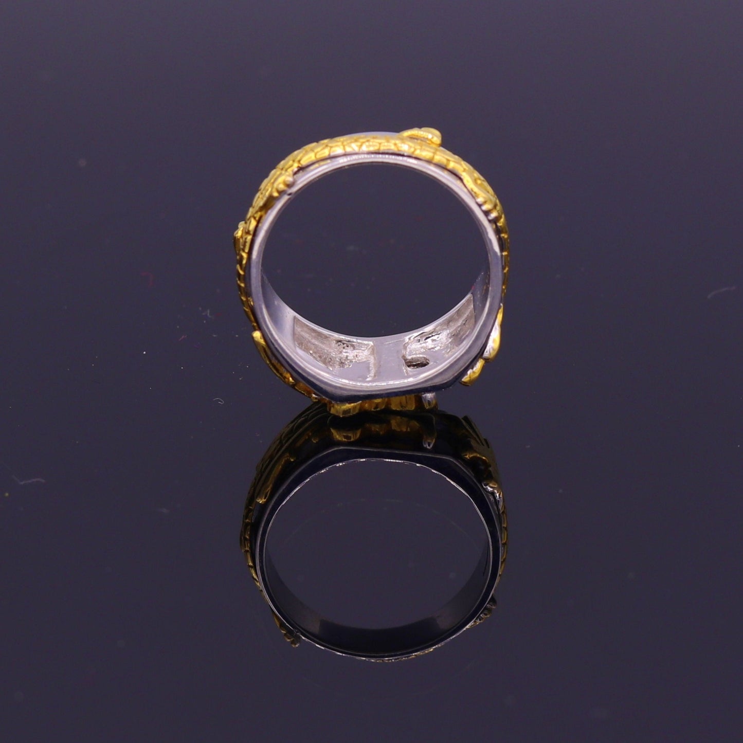 18k yellow gold and white gold ring band fabulous dragon design stylish fancy work wedding rings antique women's jewelry gring32 - TRIBAL ORNAMENTS