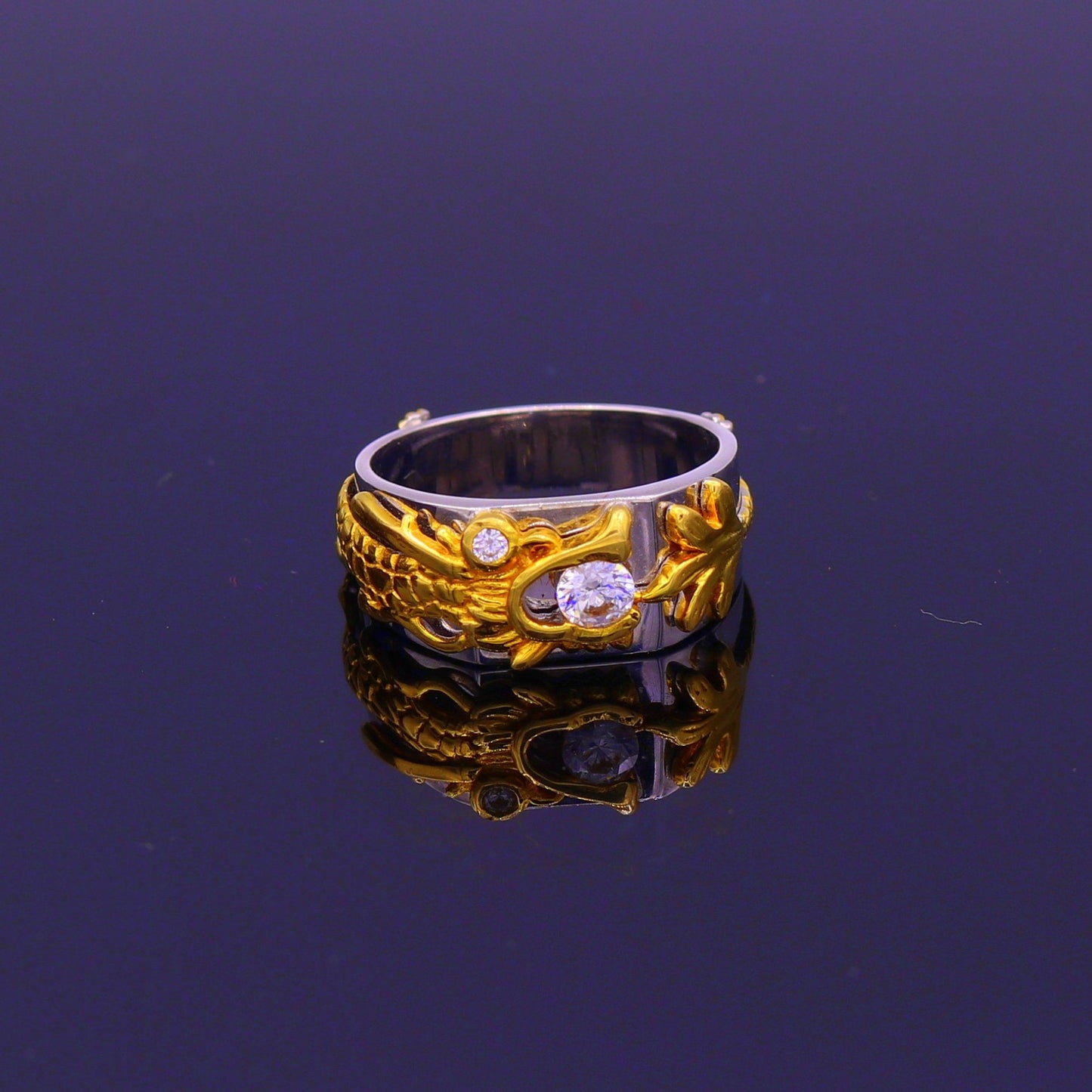 18k yellow gold and white gold ring band fabulous dragon design stylish fancy work wedding rings antique women's jewelry gring32 - TRIBAL ORNAMENTS