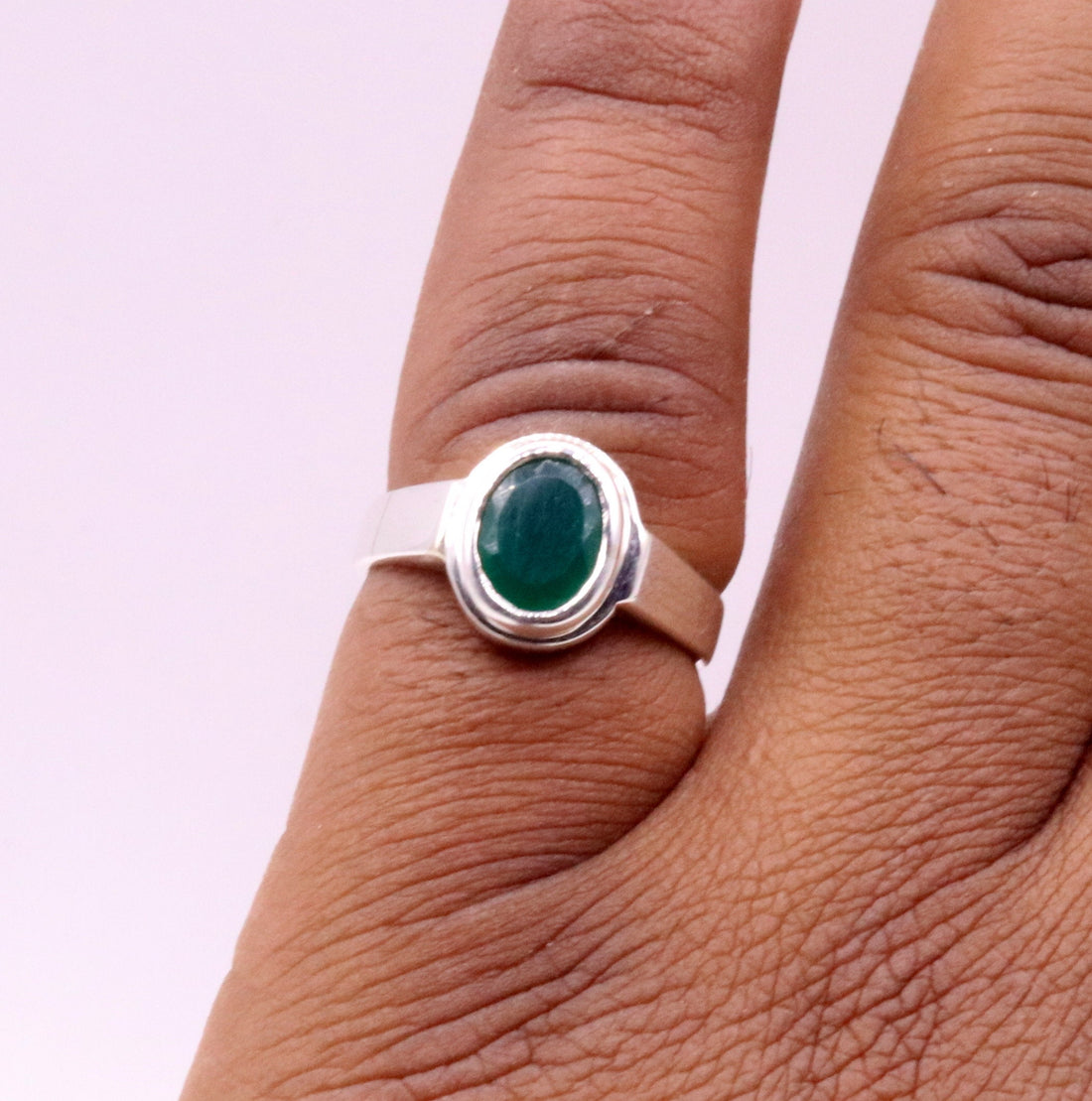 925 sterling silver handmade green onyx stone unisex ring fabulous band from rajasthan india - TRIBAL ORNAMENTS