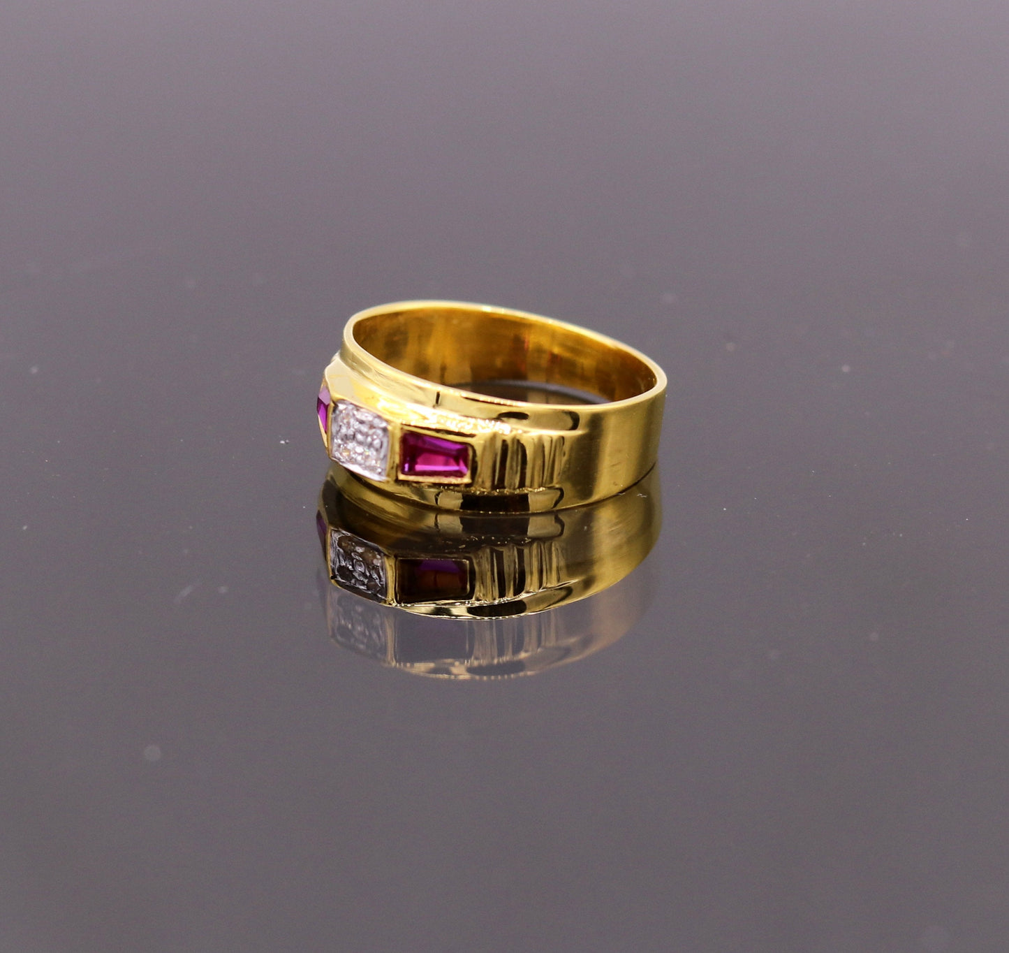 22karat yellow gold handmade unisex ring fabulous band stone jadau jewelry from rajasthan india ring09 - TRIBAL ORNAMENTS