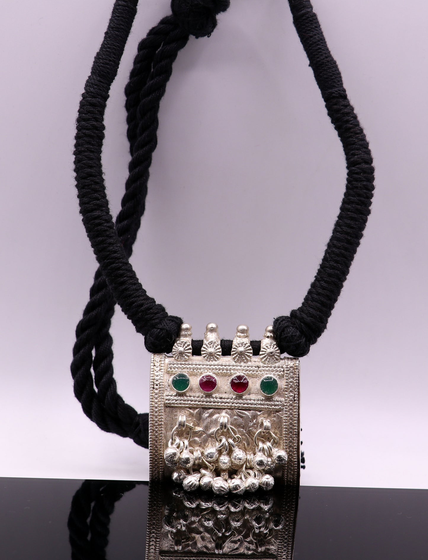 Vintage antique silver handmade old fabulous amulet necklace tribal belly dance jewelry ethnic ornament from rajasthan india osn02 - TRIBAL ORNAMENTS