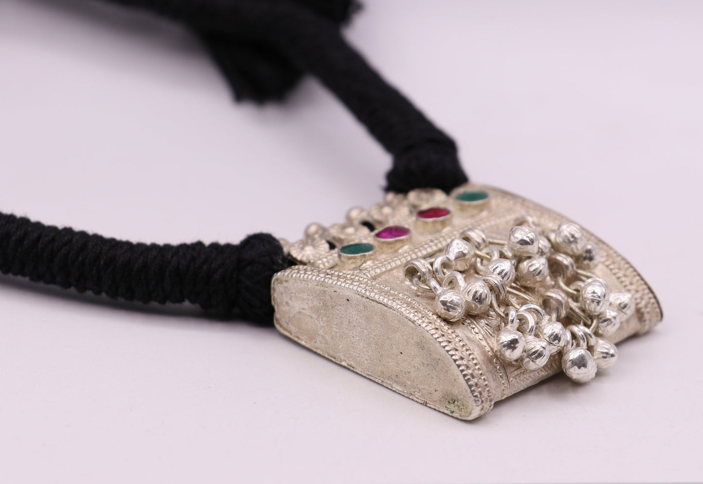 Vintage antique silver handmade old fabulous amulet necklace tribal belly dance jewelry ethnic ornament from rajasthan india osn02 - TRIBAL ORNAMENTS