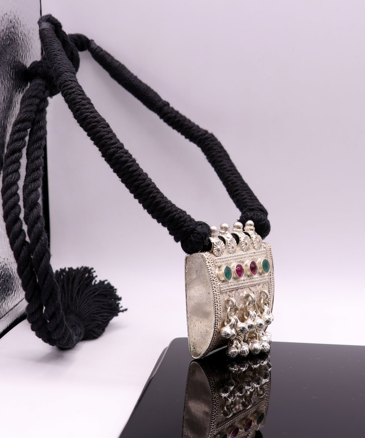Vintage antique silver handmade old fabulous amulet necklace tribal belly dance jewelry ethnic ornament from rajasthan india osn02 - TRIBAL ORNAMENTS