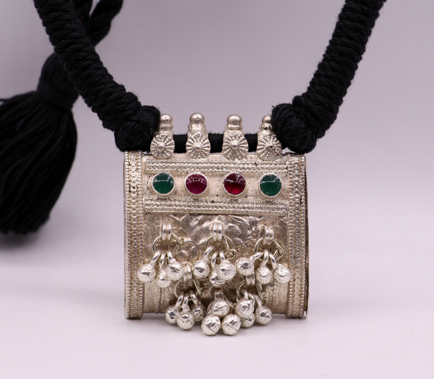 Vintage antique silver handmade old fabulous amulet necklace tribal belly dance jewelry ethnic ornament from rajasthan india osn02 - TRIBAL ORNAMENTS