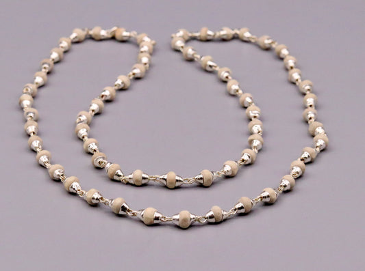 Silver handcrafted Basil rosary plant beads necklace chain tulsi mala use for Ayurveda for feel protected and focused from India ch21 - TRIBAL ORNAMENTS