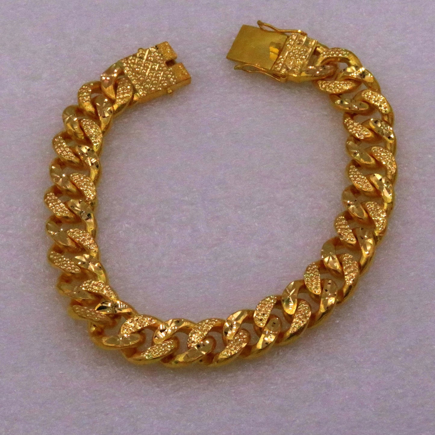 22k yellow gold solid link chain bracelet with fabulous diamond cut design unique locking system men's heavy bracelet gifting jewelry - TRIBAL ORNAMENTS