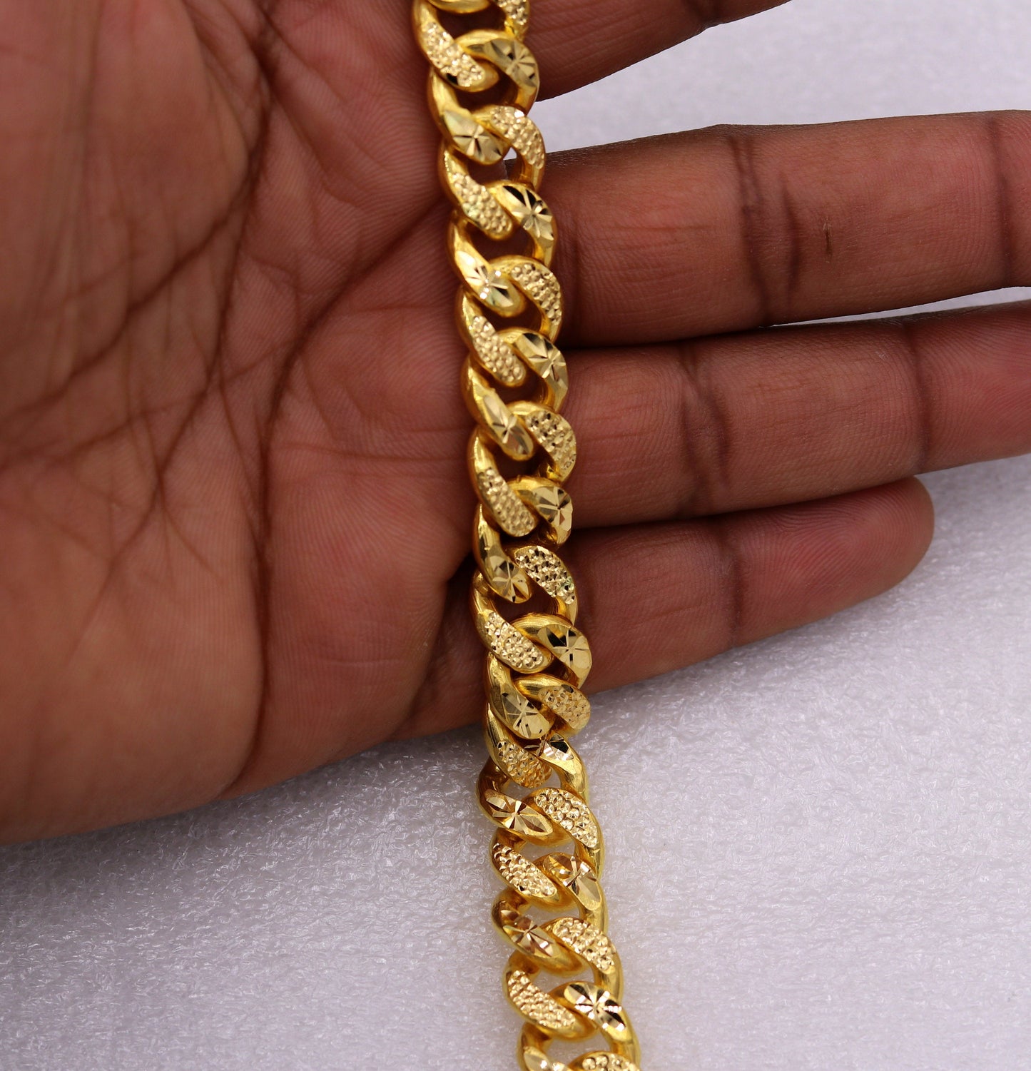 22k yellow gold solid link chain bracelet with fabulous diamond cut design unique locking system men's heavy bracelet gifting jewelry - TRIBAL ORNAMENTS